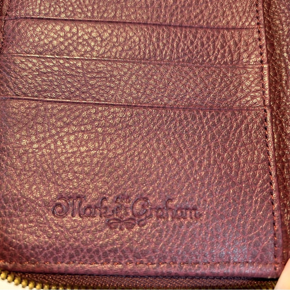 MARK & GRAHAM NWOT Wine Red Pebbled Leather Large Zip Around Wallet IPhone slot - Picture 4 of 16